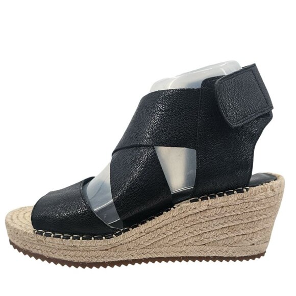 Eileen Fisher‎ Womens 7 Willow Espadrille Wedge Black Leather Sandals - Picture 4 of 10